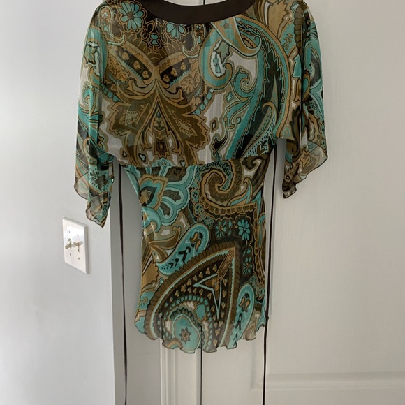 Rampage Teal and Brown Paisley Sheer Blouse - Picture 2 of 6